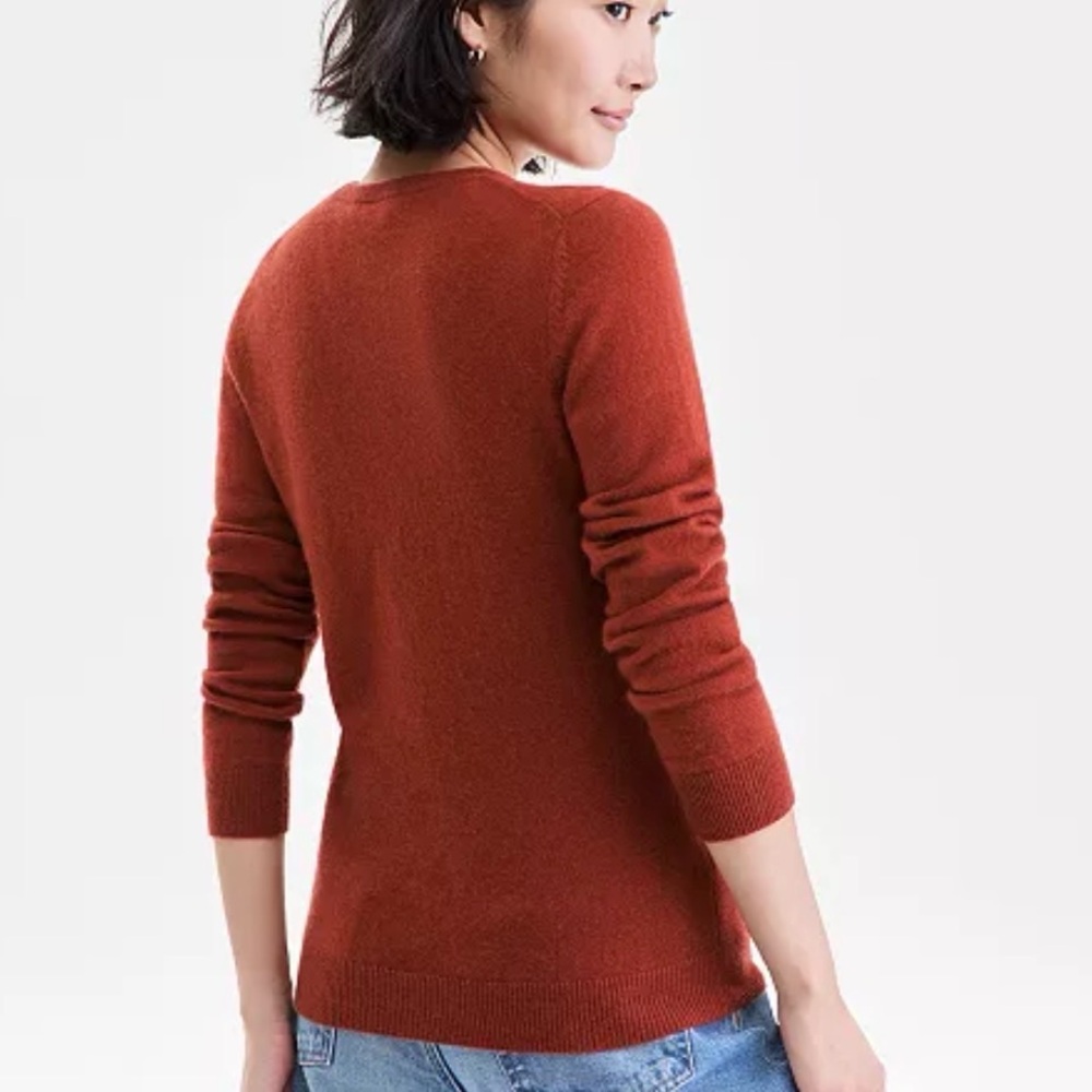 Charter Club Women's Orange Crew Neck 100% Cashmere Sweater - Picture 2 of 7